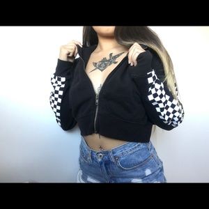 Checkered crop zip up jacket